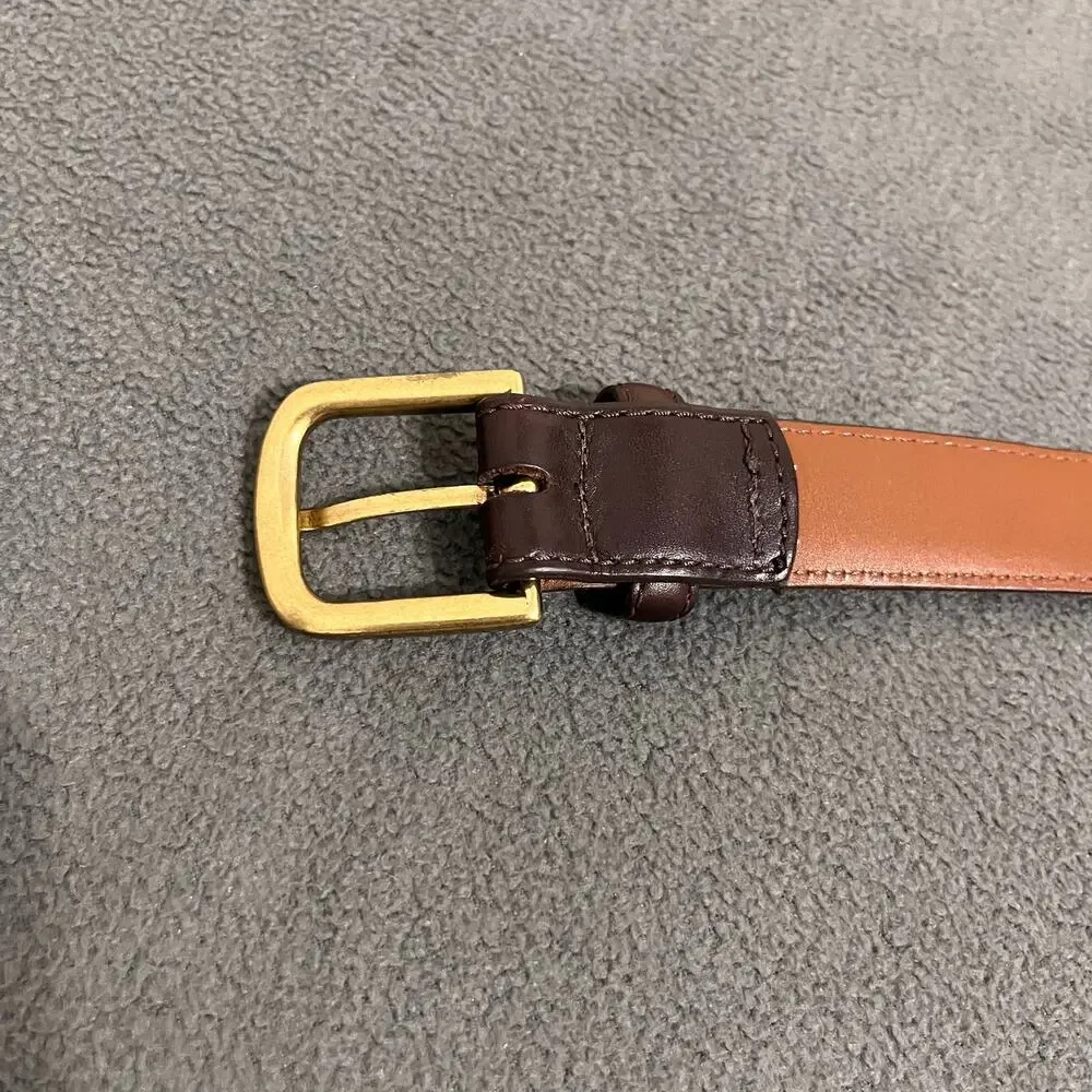 L.L. Bean Mens Leather Belt Size 30 Brown Minimalist Made in USA Brass Buckle